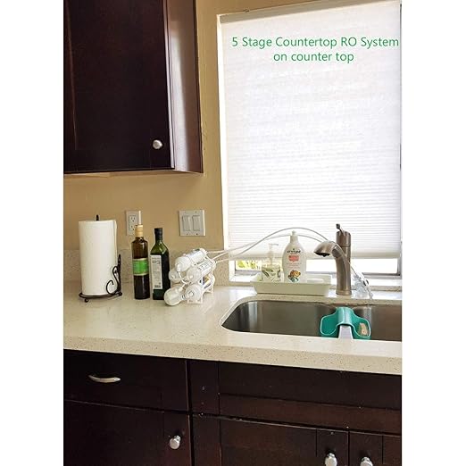 Mineral 5-Stage Countertop MyWaterClub Reverse Osmosis Water Purification System, 100 GPD Membrane, with Post re-Mineralization Filter. Dual Connection: Faucet and Garden/Laundry Hose Adapter