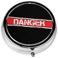 Metal Pill Organizer - 3-Compartment Mini Round Pill Case for Pocket & Purse, Portable Vitamin Holder, Easy-Open Design for Travel - Danger