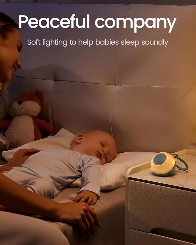 2026 Mom's Choice Awards, Portable Sound Machine for Baby Adult, AI Cry Detection, 18 Soothing Sound, Bluetooth Rechargeable White Noise Machine for Home Office Travel, Nursery Light, Cyan