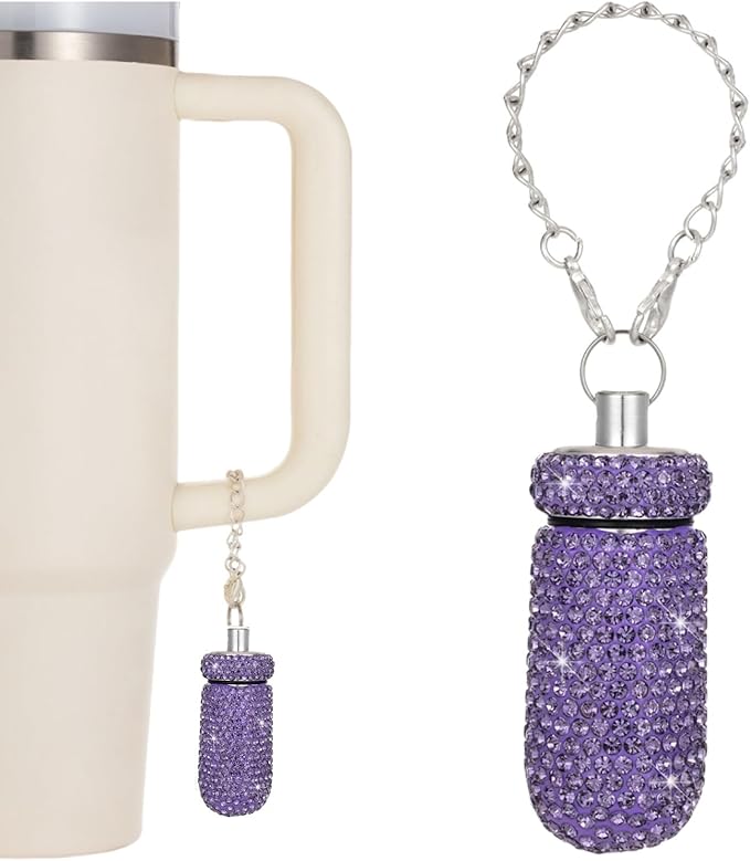 Pill Holder for Tumbler with Handle Bling Stanley Cup Accessories Pill Organizer for Stanley & YETI & Simple Modern & BrüMate (Purple)