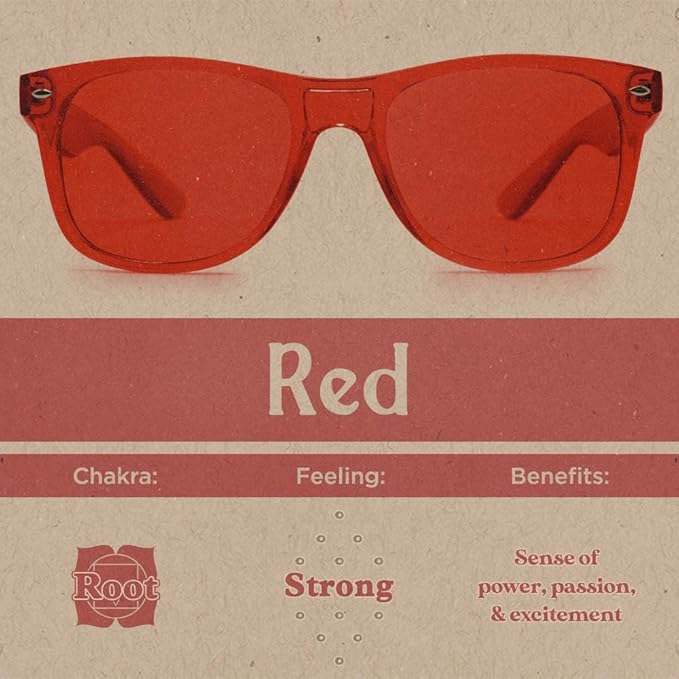Red Color Therapy Glasses for Chakra Healing, Chromotherapy, and Mood