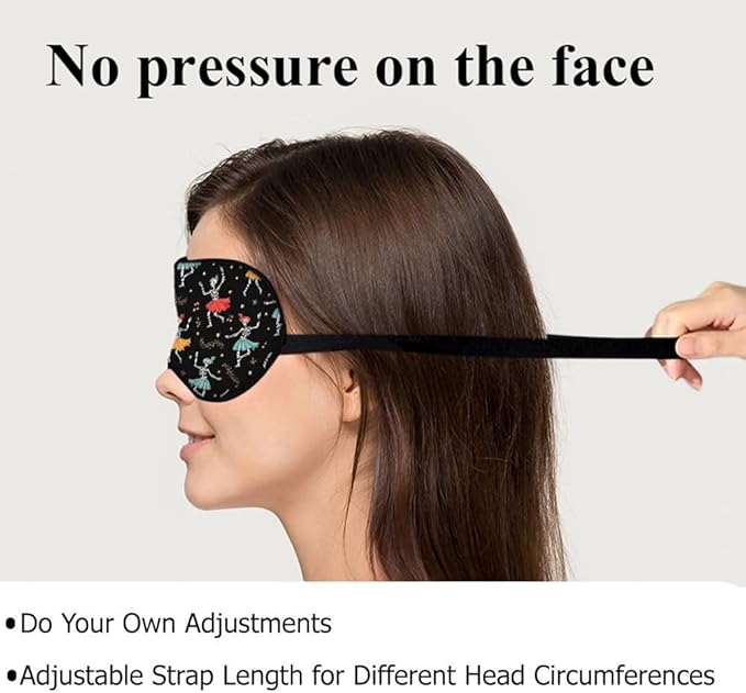 Dancing Skull Sleep Mask Eye Mask Party Halloween Music Fun Headphones Black Sleep Mask Light Blocking Adjustable Smooth Soft Eye Masks for Women Deep Rest Travel