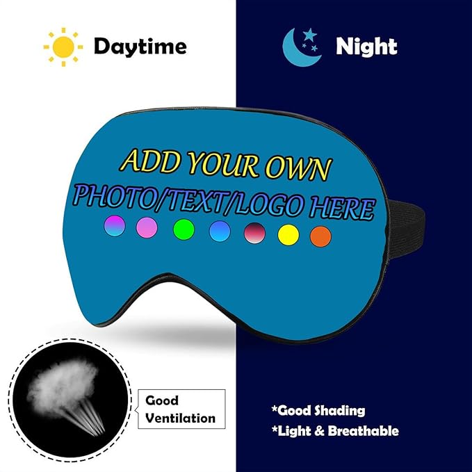 Personalized Eye Mask, Custom Eyeshade Blindfold Add Your Design Image Text Customized Eye Cover with Adjustable Strap for Sleeping Travel Work Naps Blocks Light, Ultramarine