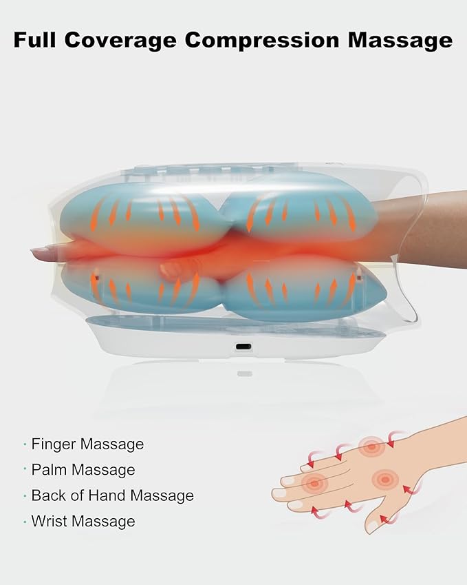 Snailax Cordless Hand Massager with Heat and Compression, 6 Levels Finger & Palm Pressure for Arthritis, Carpal Tunnel & Numbness, Mothers Day Gifts - Rechargeable