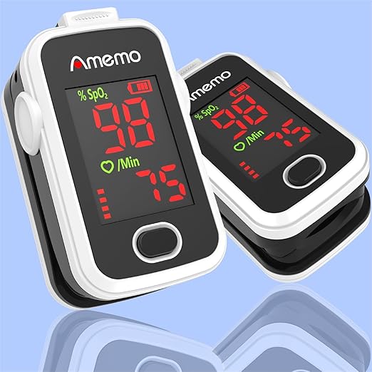 Pulse oximeter with alarm function, OLED display oxygen monitor fingertip, Blood oxygen saturation monitor (SpO2) with Carrying case, Silicone cover, Batteries and Lanyard
