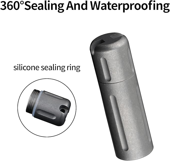 Pill Holder Keychain,Titanium Waterproof Single Pill Box Container,Portable Small Pill Case,Mini Canister Medicine Capsule Bottle Pill Container,for Outdoor Camping Traveling Hiking (Black)