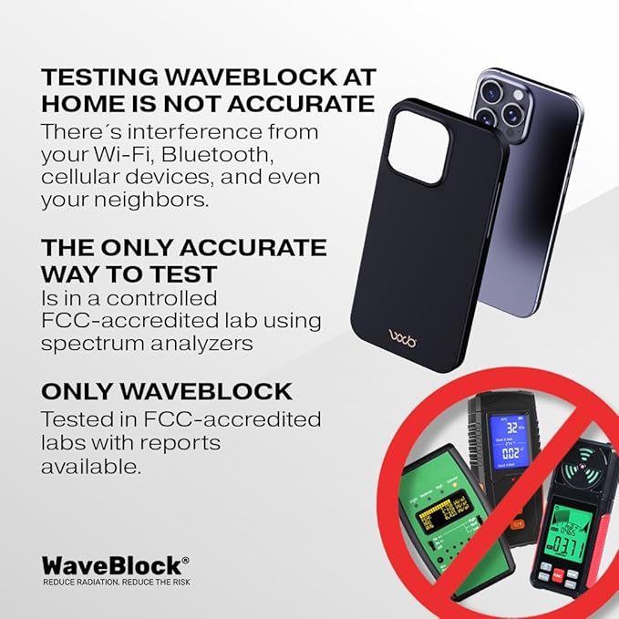 WAVEBLOCK EMF Protection Silicone iPhone Case, Radiation Blocker Cell Phone Case, 5G Shield Reduction, Lightweight, USA Patented and Tested in FCC Lab, iPhone 15 Pro Black
