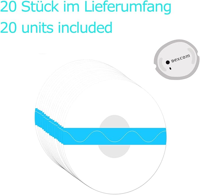 Adhesive Patches Pre-Cut for Dexcom G7 – Pack of 20 – Waterproof & Transparent Overpatches for 10-14 Days, Continuous Glucose Monitor Sensor Cover-GTAGKOMMEN