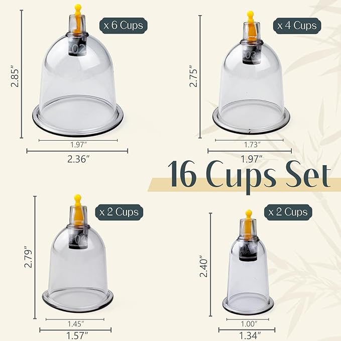 Cupping Kit for Massage Therapy - 16 Cups Professional Massage Cups Set with Manual Pump, Vacuum Cupping Therapy Set for Cellulite Reduction Muscle Pain Relief