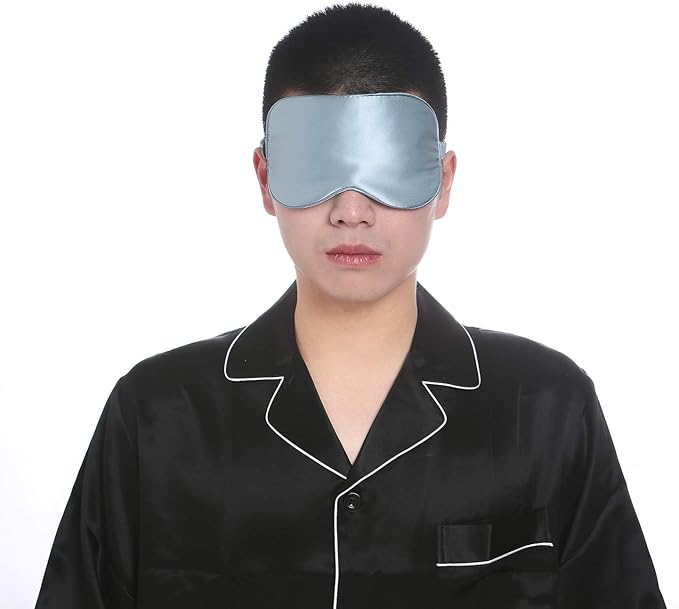 Mulberry Natural Silk Sleep Mask for Women & Men with Elastic Strap, Super Soft Sleeping Eye Mask, Size M, (Blue)
