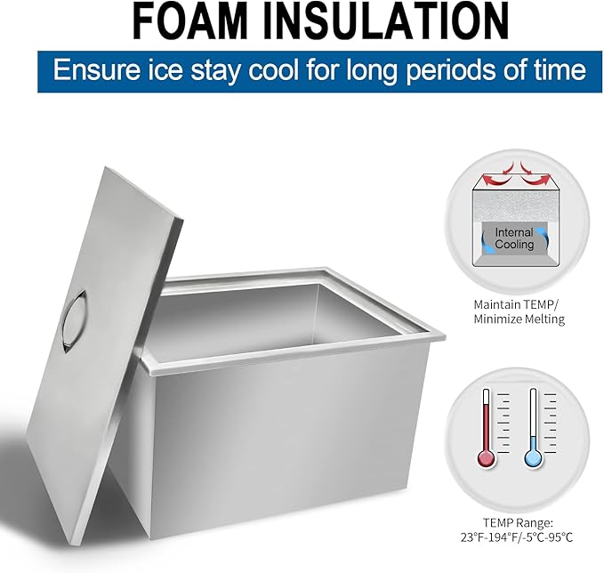 Commercial Stainless Steel Drop-in Ice Bin Chest – Insulated Bar Ice Well for Beverage Service