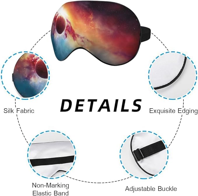 Galaxy Space Sleep Mask Eye Mask Starry Sky Planet Universe Solar System Shiny Red Blue Sleep Mask Light Blocking Adjustable Soft Eye Masks for Women Deep Rest Travel