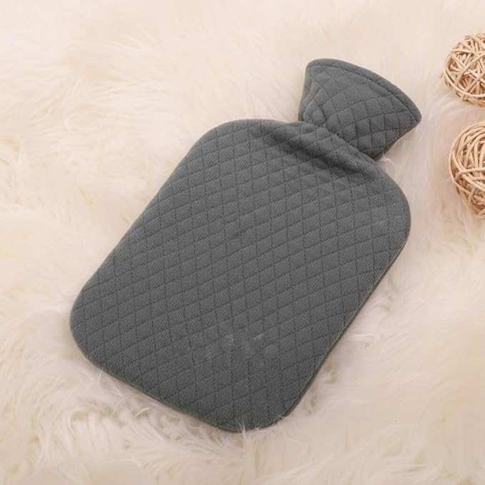 Fashy Hot Water Bottle with Gray Quilted Cotton Cover (67oz / 2L) – Made in Germany