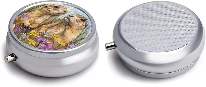 Two Prairie Dogs Pill Box Travel Pill Case for Purse Pocket Weekly Medicine Organizer with Mirror 3 Compartment Round Medicine Case Portable PillcaseHolder for Daily