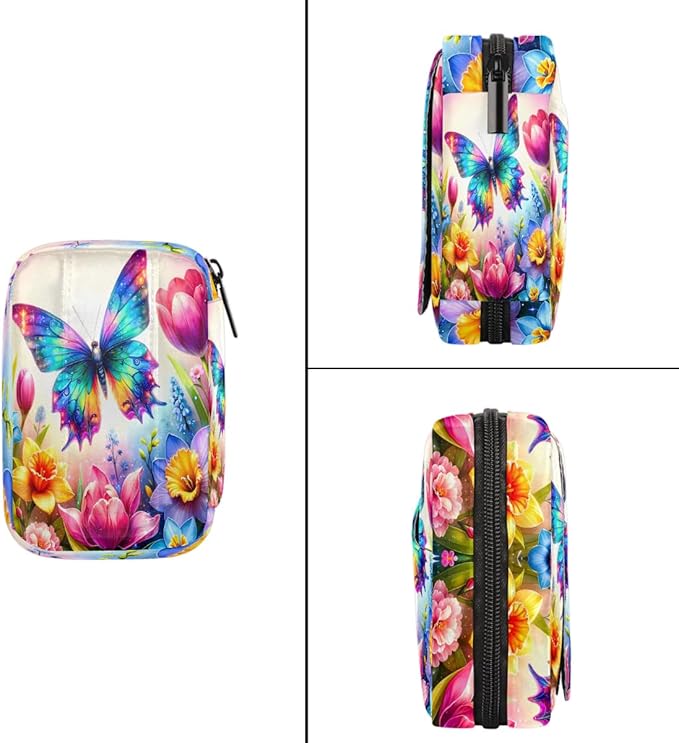 Butterfly Color Flower Pill Case Travel Pill Organizer Weekly 7 Day Portable with Zipper Medicine Box Pill Case for Vitamins, Birth Control,Fish Oils,Medication, Supplements