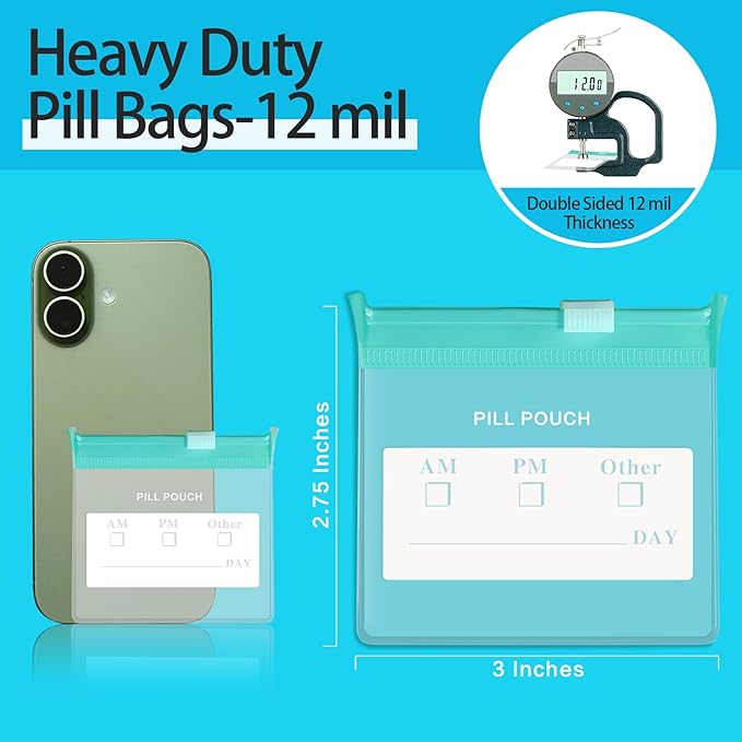 36 Packs Color Pill Pouch Bags 12mil 3 x 2.75 Inch bpa-Free, Frosted Clear EVA Materials, Heavy-Duty Thick Plastic Bags, Seal Zipper for Travel Medicine Organizer, Jewelry, Small Craft Pieces-Green