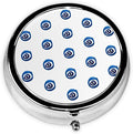 Evil Eyes Printed Round Travel Pill Box Cute Small Metal Pocket Pill Case for Men & Women 3 Compartment Portable Pill Organizer for Purse or Pocket