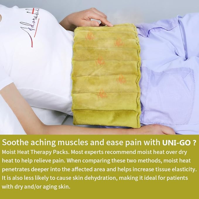 UNI-GO Silica Beads Microwave Heating Pad for Hot Compress and Cold Compress, No Smell, Reusable Microwavable Heating Pad for Back, Neck, Shoulder, Leg, Muscle Ache & Cramps. (Olive Green-7"x21")