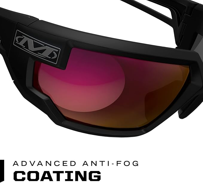 Mechanix Wear: Vision Type-X Safety Glasses with Advanced Anti Fog, Scratch Resistant, Black Frame, Protective Eyewear, Lightweight Glasses, Ventilated Temples, For Outdoor Use (Fire Mirror Lens)