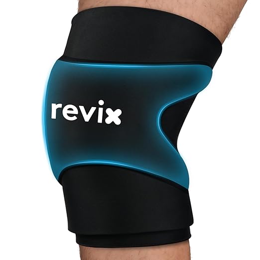 REVIX 3D Knee Ice Pack Wrap, Flexible Ice Compression Knee Sleeve with Innovative Dual-layer Gel, Reusable ice sleeve for knee, Cold Therapy for Knee, Elbow & Calf (L)