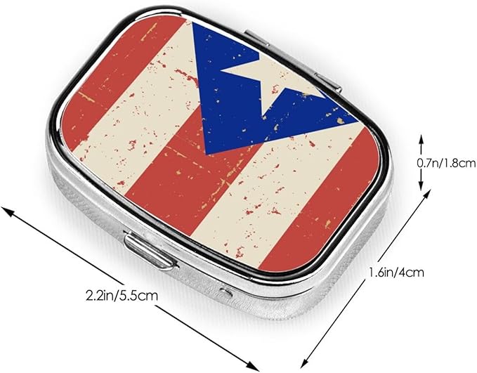 Men Women Pill Case, Puerto Rican Flag Pill Box Compact with Compartment Medicine Tablet Organizer for Purse Pocket Traveling