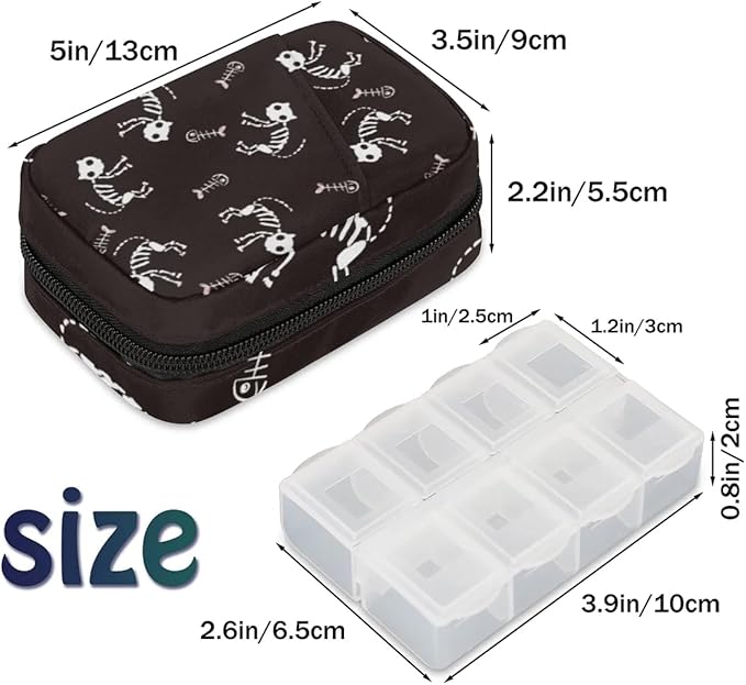Halloween Skull Art Daily Pill Organizer Travel Medicine Container Holder Bag Small Weekly Pills Case Box 7 Day for Vitamin Supplement Medication