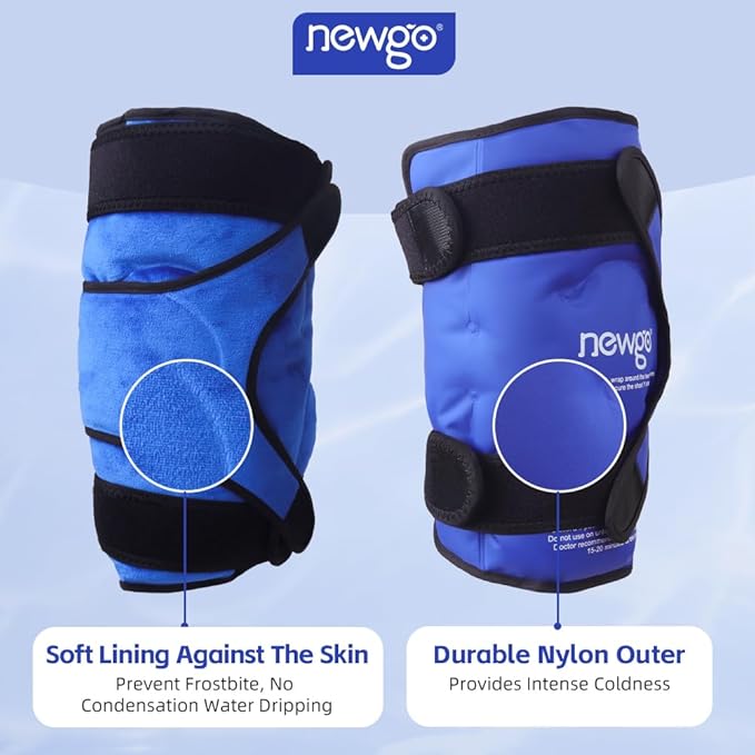 NEWGO XL Ice Pack for Knee Injuries Reusable, Knee Ice Pack Wrap Around Entire Knees for Replacement Surgery Recovery, Gel Cold Pack Wrap for Meniscus Tear, ACL, Swelling Pain Relief - Blue