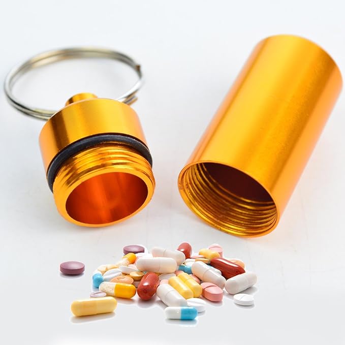 10 Pcs Portable Pill Case, Bantoye Waterproof Aluminum Holders Storage Container with Keychain for Outdoor Camping Traveling, Multicolor