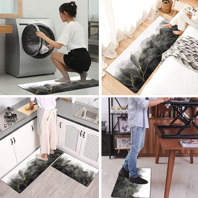 Bulijojo Anti Fatigue Kitchen Floor Mats Set of 2 Waterproof Kitchen Sink Runner Rug Standing Mat Cushioned Kitchen Rugs Comfort Doormat 17"x47"+17"x28" (Dark Grey)