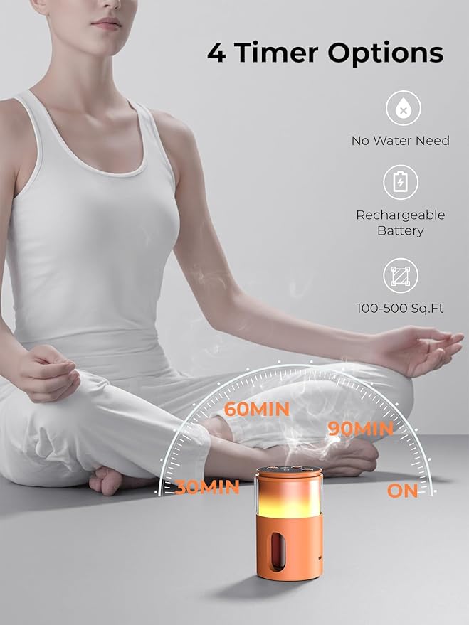 Waterless Diffuser for Essential Oil: Mini Battery Scent Diffuser for Room&Home&Car with 9 Colors LED Light - Aroma Cool Mist Machine Bright Orange