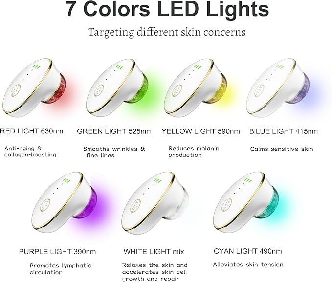 Red Light Therapy for Face,7 Color LED Lymphatic Drainage Massager Facial Cupping Suction for Skin Tightening, Face Lift Device