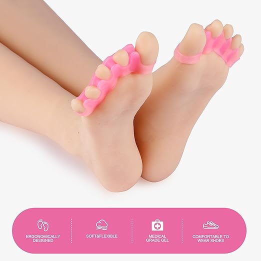 BlushCare Pink Toe Separators – Gentle Bunion Corrector & Hammertoe Straightener for Overlapping Toes, Plantar Fasciitis Relief – Soft Gel Toe Spacers for Yoga, Pedicure & Everyday Comfort – Washable & Reusable (2 Pairs)