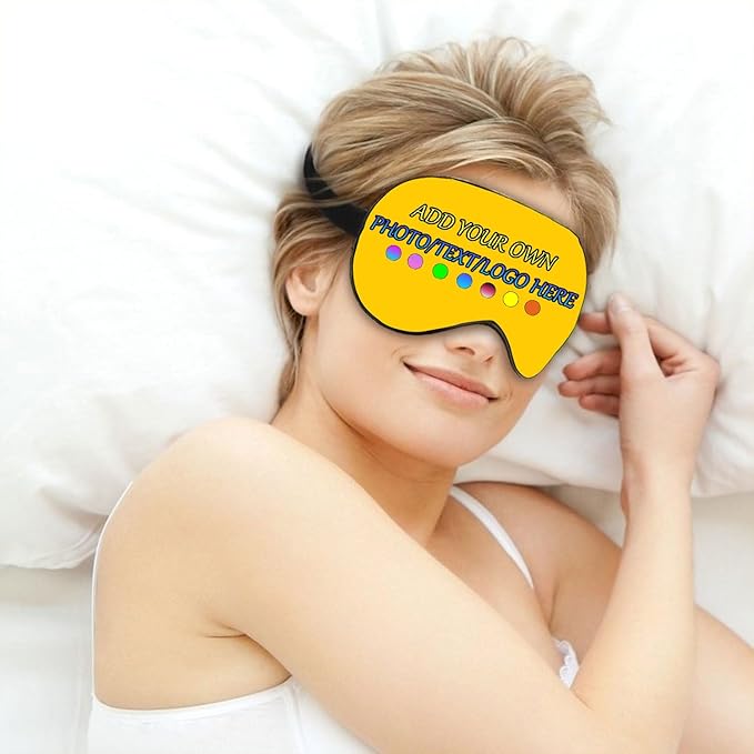 Personalized Eye Mask, Custom Eyeshade Blindfold Add Your Design Image Text Customized Eye Cover with Adjustable Strap for Sleeping Travel Work Naps Blocks Light, Deep Yellow