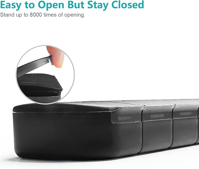 Large Weekly Pill Organizer, 2-Pack 7 Day Pill Box with Debossed Labels, Fade Resistant, BPA-Free Translucent Lids (Black & Black)
