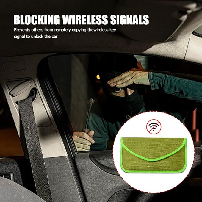 2PCS Faraday Bags for Car Key and Cell Phone, Signal Blocking Bag, Faraday Key Fob Protector, Universal Cell Phone Privacy Card Protection Car Accessories for Anti-Thefting (Green)