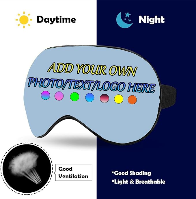 Personalized Eye Mask, Custom Eyeshade Blindfold Add Your Design Image Text Customized Eye Cover with Adjustable Strap for Sleeping Travel Work Naps Blocks Light, Wathet