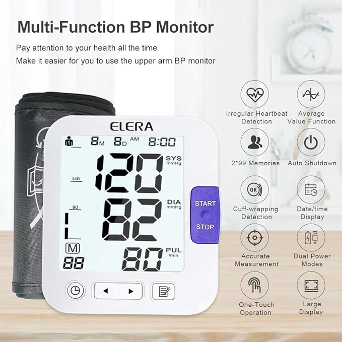 ELERA XL Cuff Blood Pressure Monitor (13-21" for Big Arms) - Large Screen, Automatic Upper Arm for Home Use, Backlight Display, 2 Users