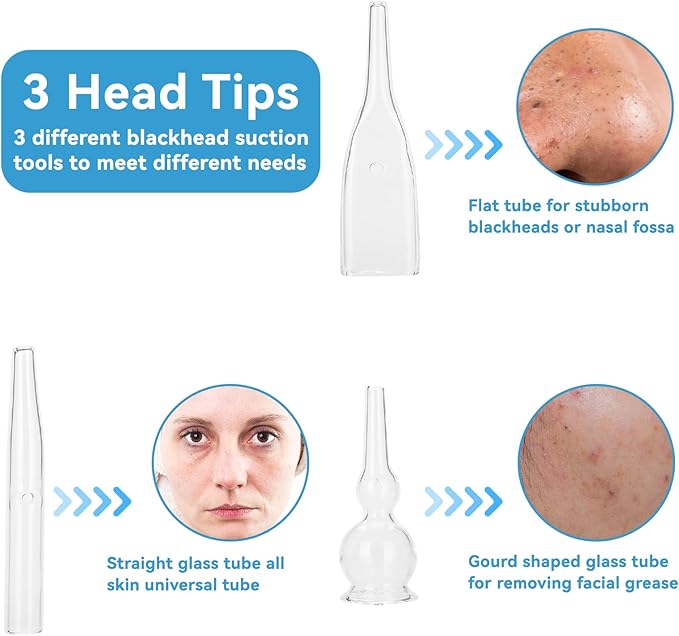 3pcs Vacuum Glass Tube Kit, Blackhead Removal Facial Suction Pore Vacuum Cleaner for Face Cleanser Blackhead Removal Machine Microdermabrasion Machine Accessories