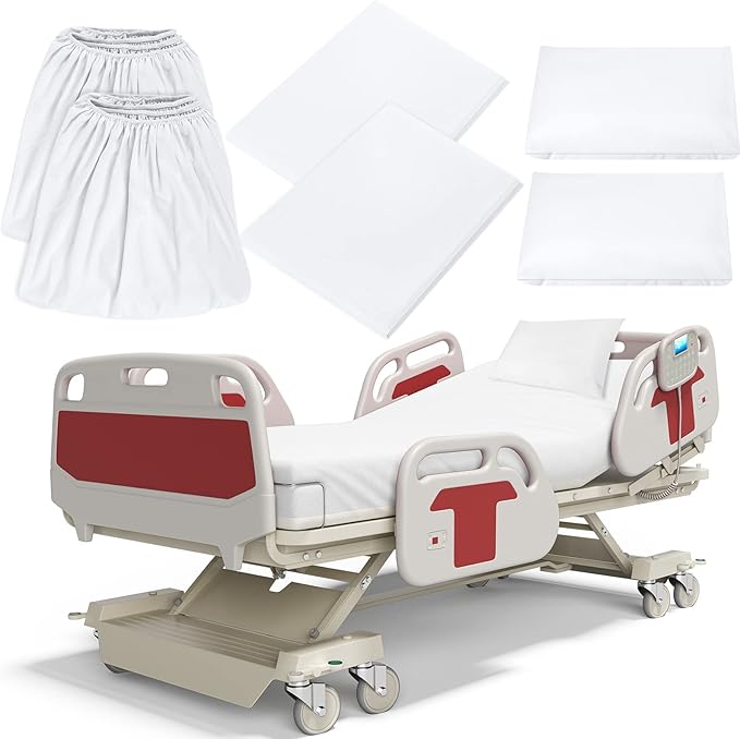 Moukeren 6 Pcs Hospital Bed Sheets Set Deep Pocket Fitted Sheet 36 with Elastic All Around Easy Care Knitted Jersey for Home/Nursing Home (White)