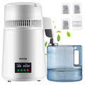VEVOR 1.1Gal Water Distiller, 0.3Gal/H, Distilled Water Maker Machine 750W 0-99H Timing Set Temp Display, 304 Stainless Steel Countertop Distiller Plastic Carafe Cleaning Powder 3 Carbon Packs, White