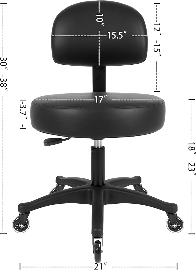 TAKE UR SEAT® Economical Multi-Purpose Medical Spa Chair Stool with Adjustable seat and Back Height. Advanced Fabric seat Cover is Easy to Clean. Blade Wheels (Table Height Black)