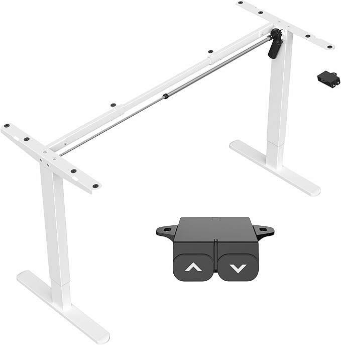 VIVO Electric Stand Up Desk Frame Workstation, Single Motor Ergonomic Standing Height Adjustable Base with Simple Controller, White, DESK-V100EW