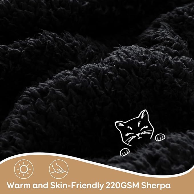 Cottonblue Faux Fur Weighted Throw Blanket 15lbs for Adults, Luxury Cozy Sherpa Plush Weighted Blankets 48x72 inches,Warm Elegant Microfiber Reversible Heavy Blanket for Couch Bed Chair, Black