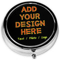 Custom Pill Box Personalized Round Small Pill Case with Mirror Add Your Photo Text Logo Name Decorative 3 Compartment Portable Metal Medicine Container Vitamin Organizer for Pocket Purse Travel