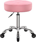 Heavy Duty Rolling Stool with Wheels Hydraulic Swivel Adjustable Rolling Stool Ergonomic Thick Leather Round Seat Stool Chair for Kitchen Drafting Lab Office Salon Message Stool – Pink