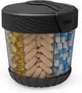 Pill Dispenser with 7 Large Compartments,Portable Pill Bottle Organizer for Travel,Anti-Mixing Supplement Organizer Easy Twist Wide-Opening Pill Container with 20Pcs Labels,Translucent Black