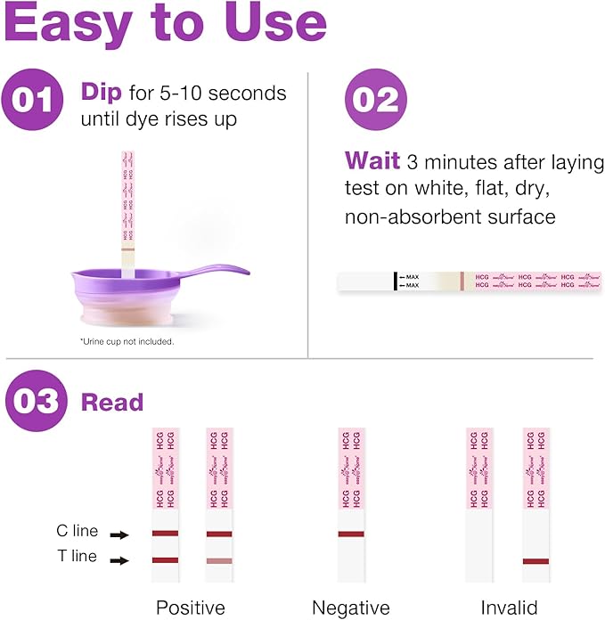 Easy@Home Pregnancy Test Strips: 20 Bulk with Large Urine Cups - Fast Results, At-Home Fertility Testing - Pruebas de Embarazo