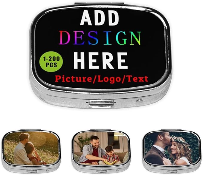 Custom Pill Box with Mirror, Personalized Name/Photo Decor Travel Organizer Container Medicine Vitamin Pill Case, 2 Inches