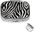 Square Pill Box 2 Compartment Medicine Pill Case Zebra Print Pill Box for Purse Pocket Waterproof Metal Pill Container Portable Pill Holder Mini Pill Organizer for Travel or Daily