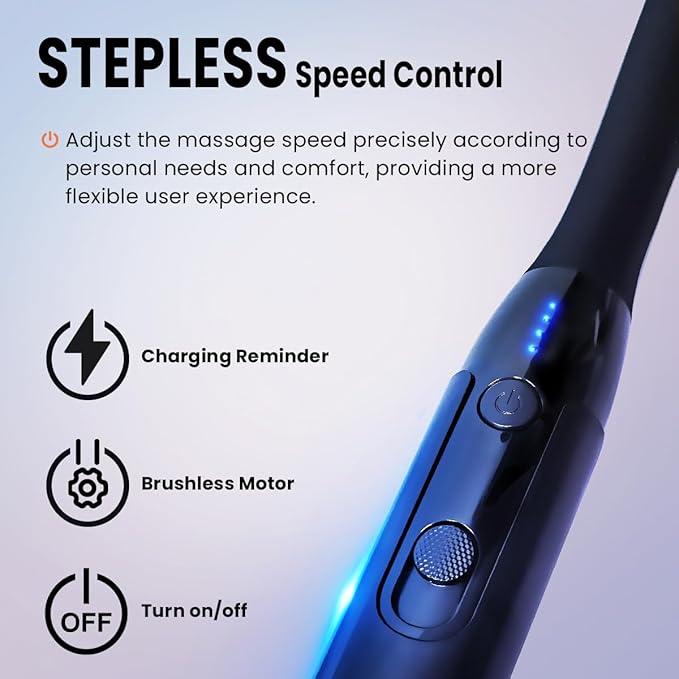 Extended Handle Massage Gun - 12mm Deep Tissue Percussion Massager for Back Pain Relief, Stepless Speed Control, Long Reach Back Massager with Anti-Slip Grip for Seniors & Athletes